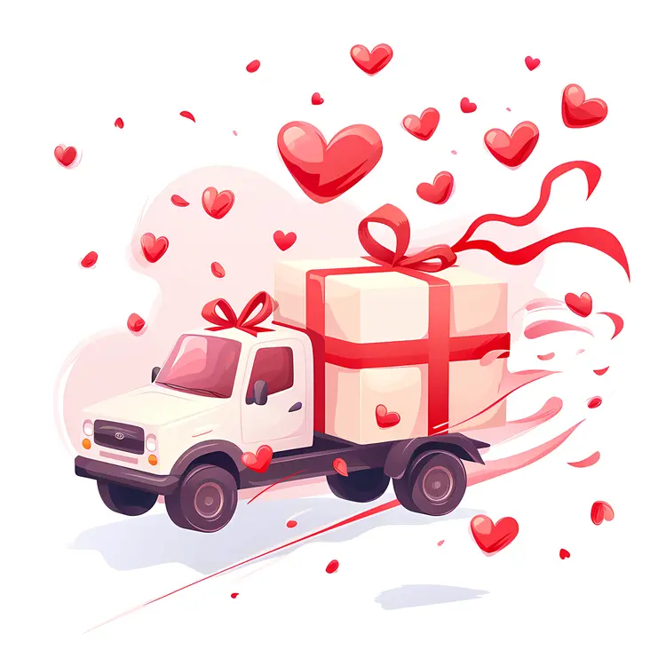 Truck with Large Gift and Hearts
