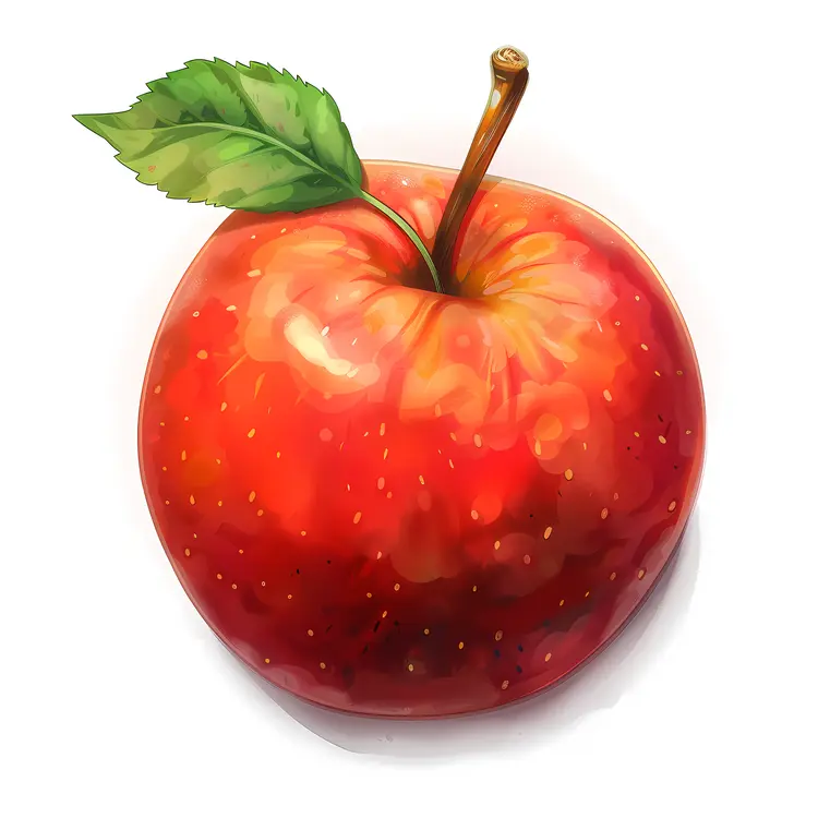 Juicy Red Apple with Leaf