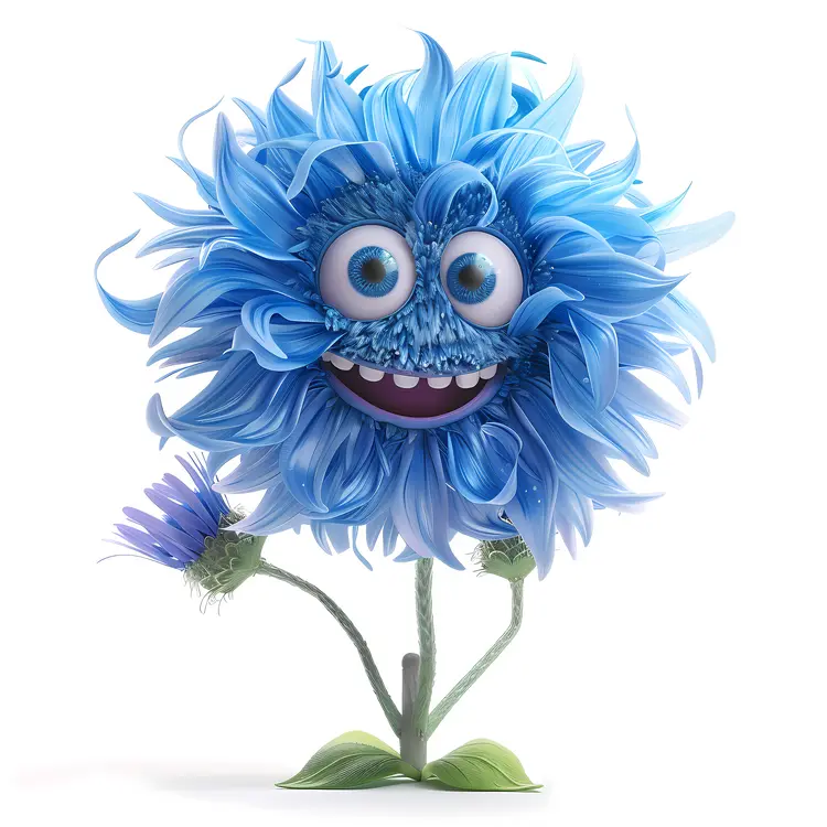 Happy Blue Flower with Eyes