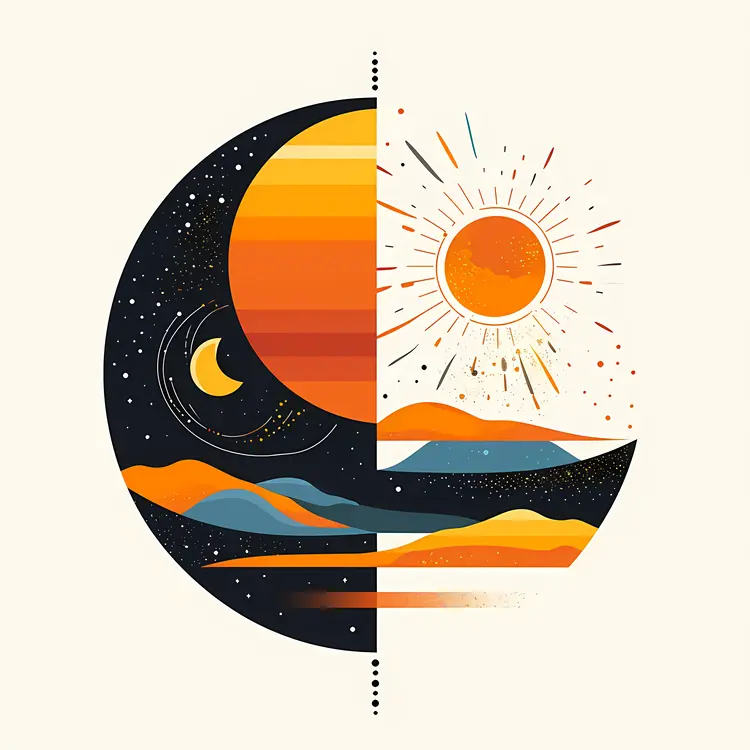 Abstract Sun and Moon with Day and Night