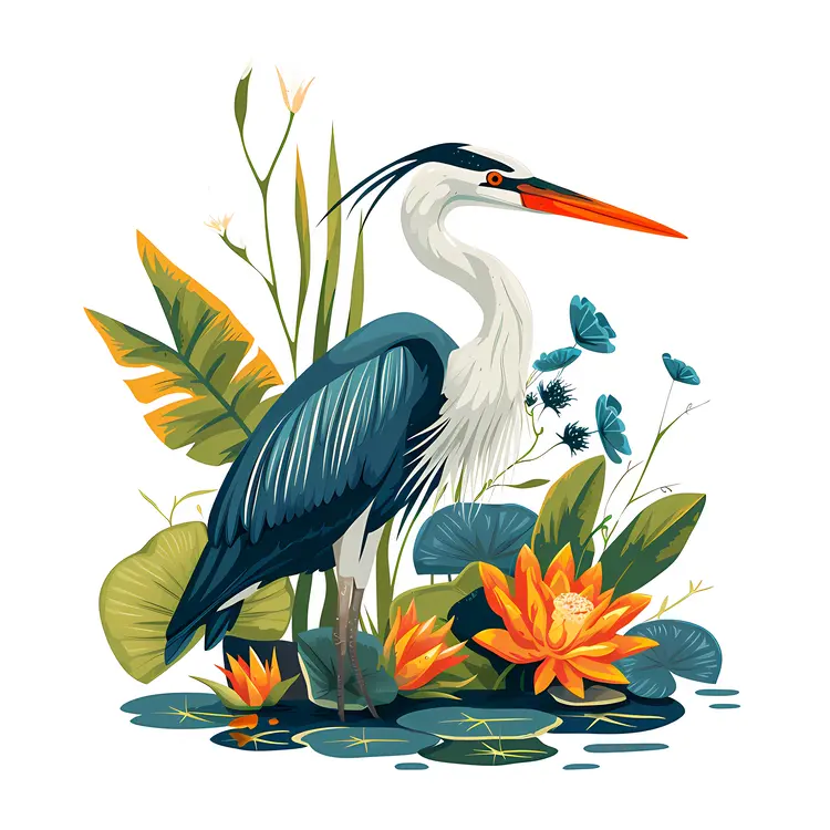 Heron in a Vibrant Wetland