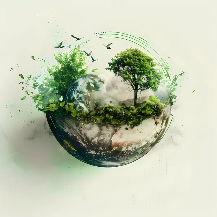 Earth with Trees and Birds for Earth Day