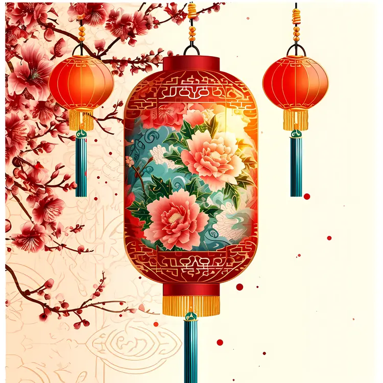 Floral Patterned Red Chinese Lantern