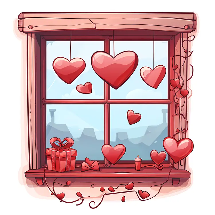 Heart Balloons and Gift by Window