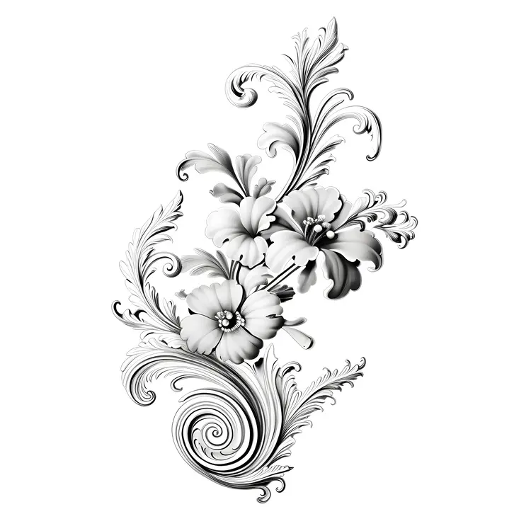 Intricate Black and White Floral Ornament