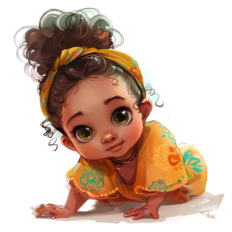 Baby Girl in Yellow Dress Crawling