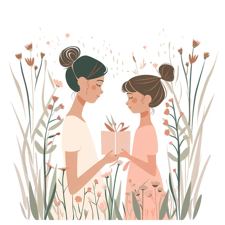 Mother and Daughter with Gift