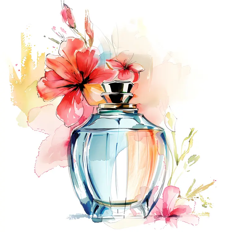 Stylish Perfume Bottle with Red Floral Design