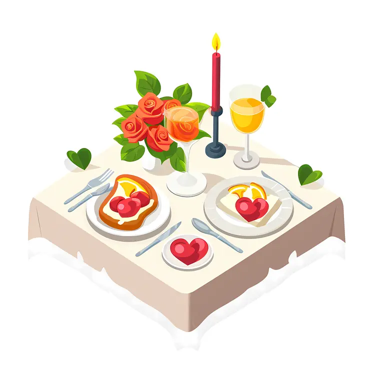 Romantic Dinner Table with Food and Flowers