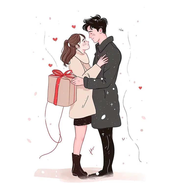 Couple Embracing with a Gift Box