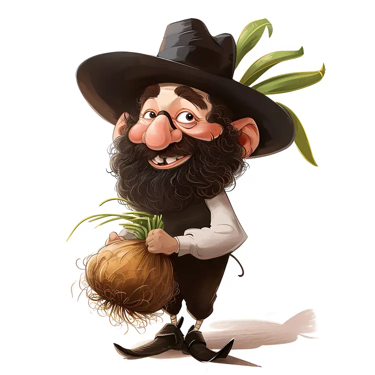 Cartoon Man Holding Plant with Hat