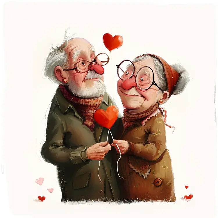 Elderly Couple Holding Heart Balloon