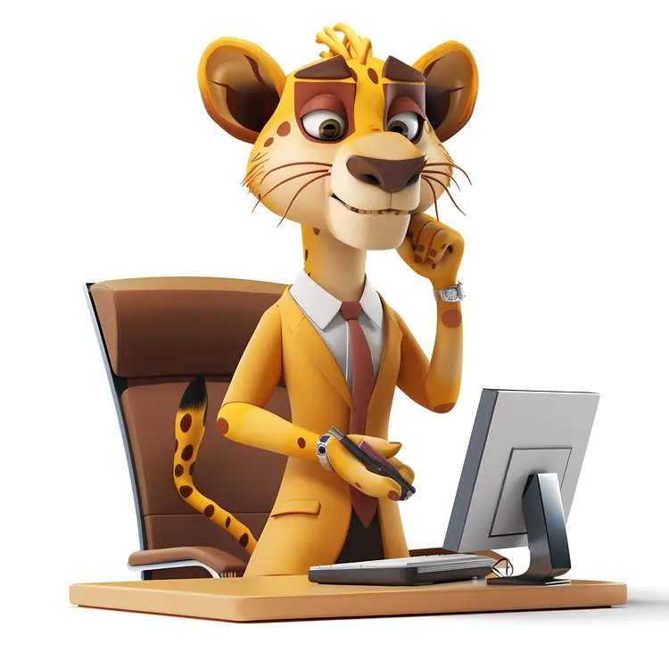 Cheetah in Suit at Desk