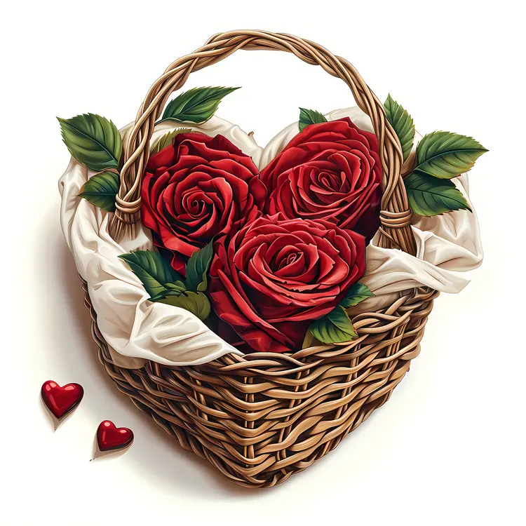 Heart Basket with Roses and Hearts for Valentine's Day