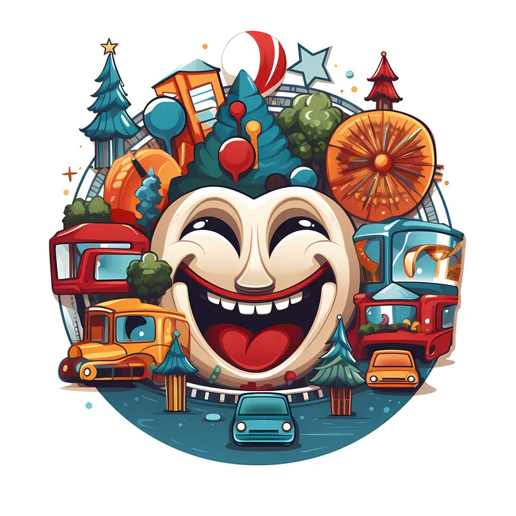 Smiling Face with Cars and Trees