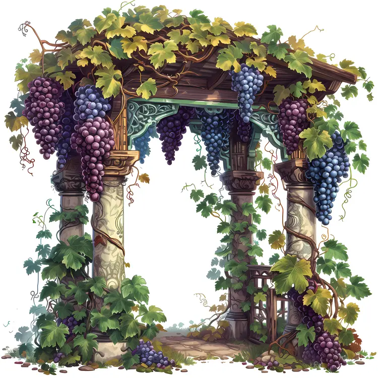 Grape Arbor with Hanging Grapes