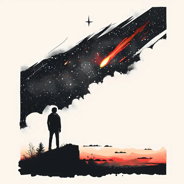 Silhouette Under Meteor Shower