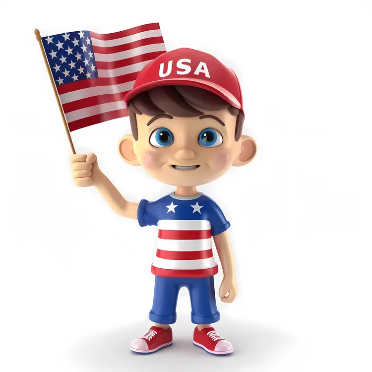 Patriotic Boy Holding USA Flag