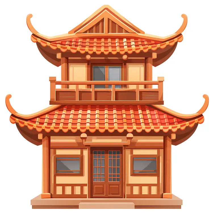 Asian Pagoda with Red Roof