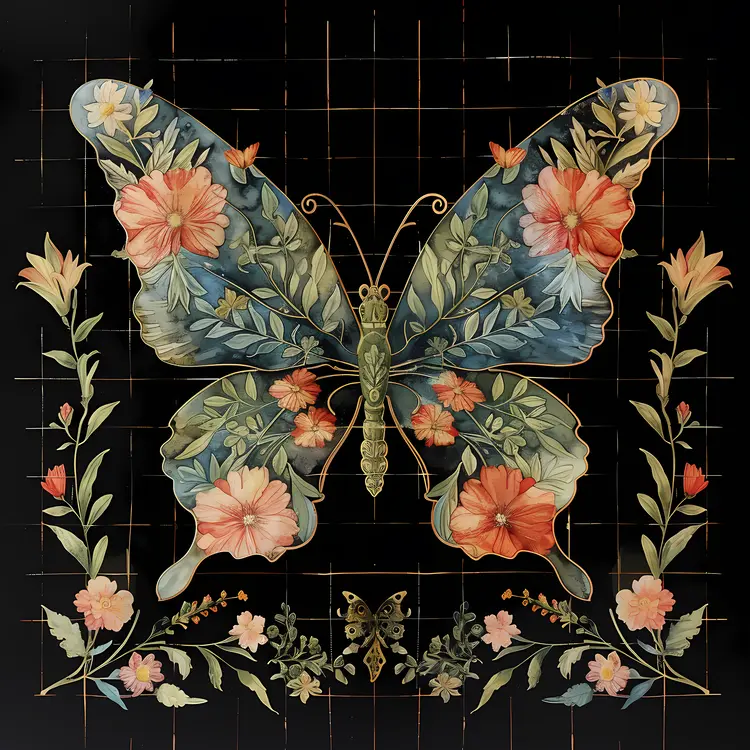 Floral Butterfly with Botanical Elements