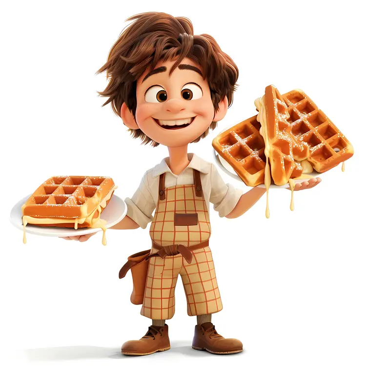 Happy Boy Holding Waffles