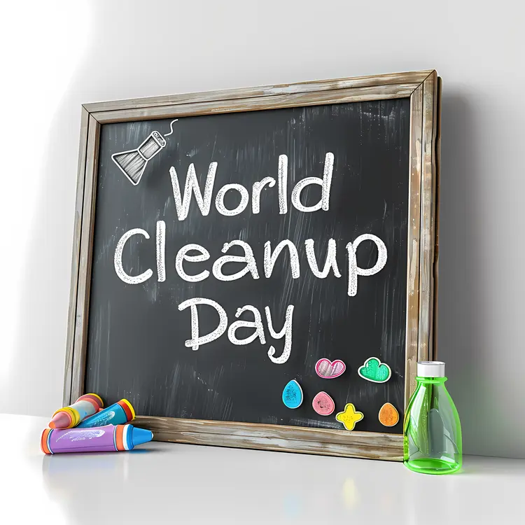 World Cleanup Day Chalkboard with Cleaning Supplies