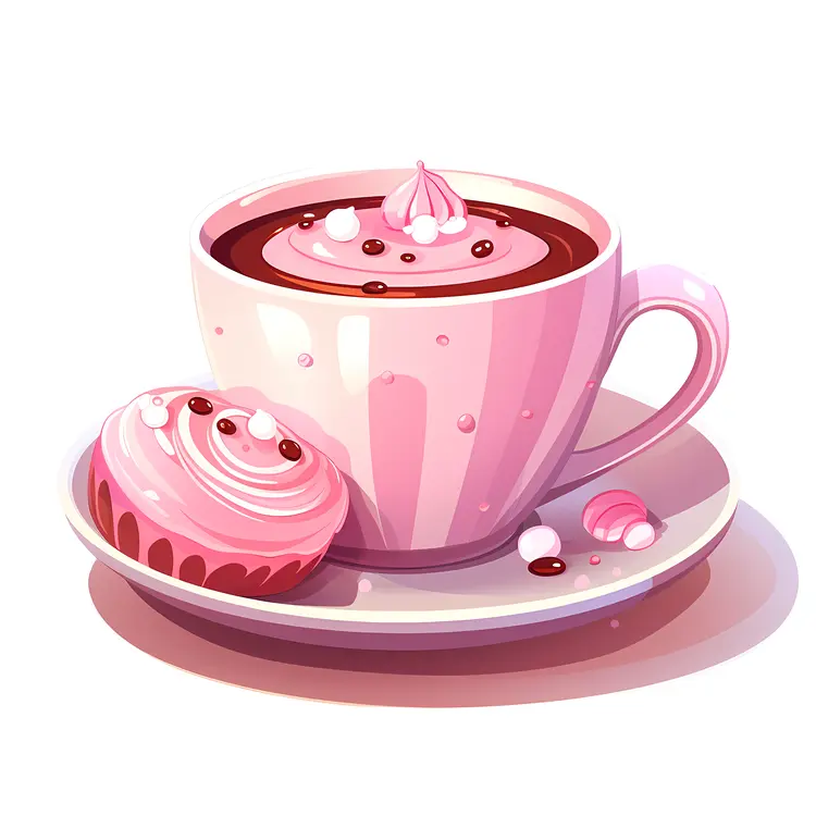 Pink Cup with Whipped Cream and Dessert