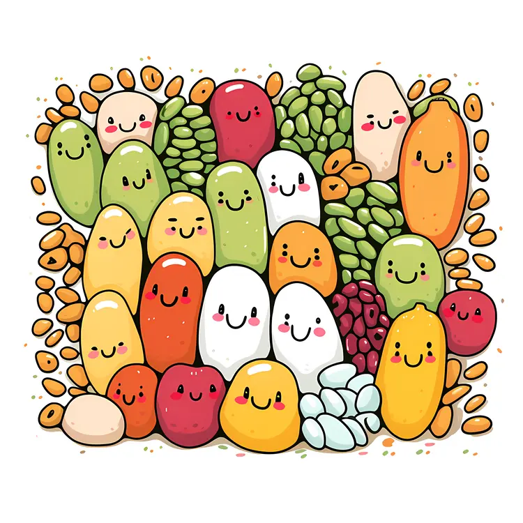 Happy Smiling Beans in Various Colors