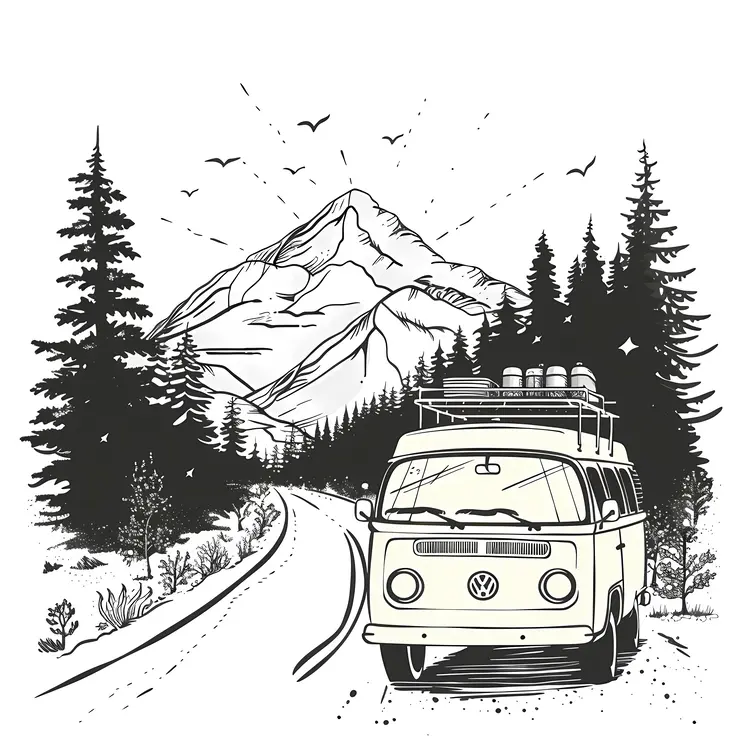 Vintage Van on a Mountain Road Trip