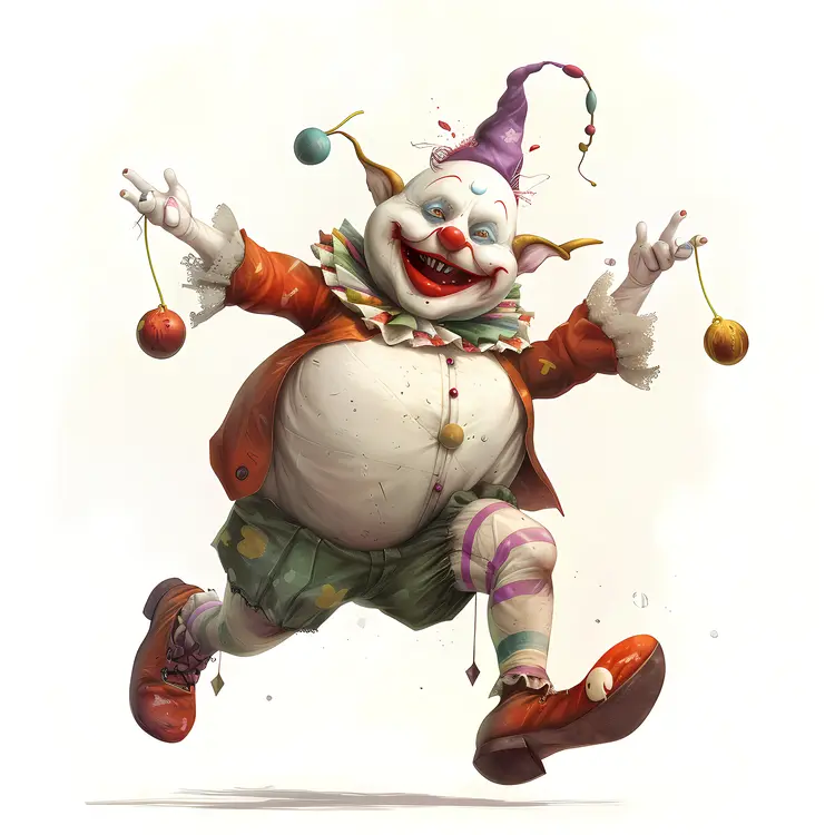 Whimsical Clown Jumping with Balloons