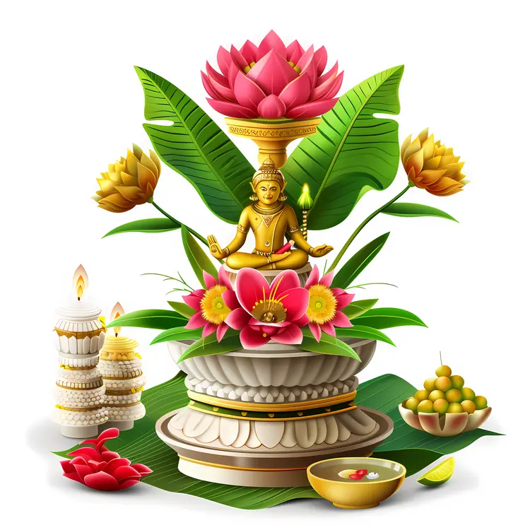 Lotus and Buddha Statue Decorative Arrangement