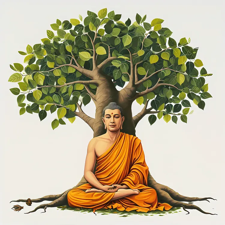 Buddha Meditating Under Tree