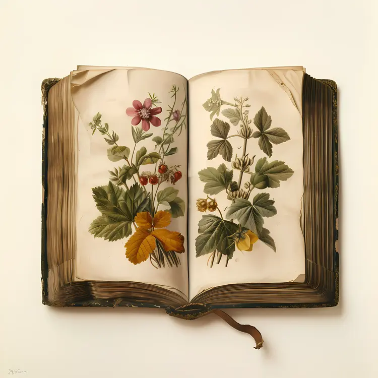 Open Book with Flowers Illustration