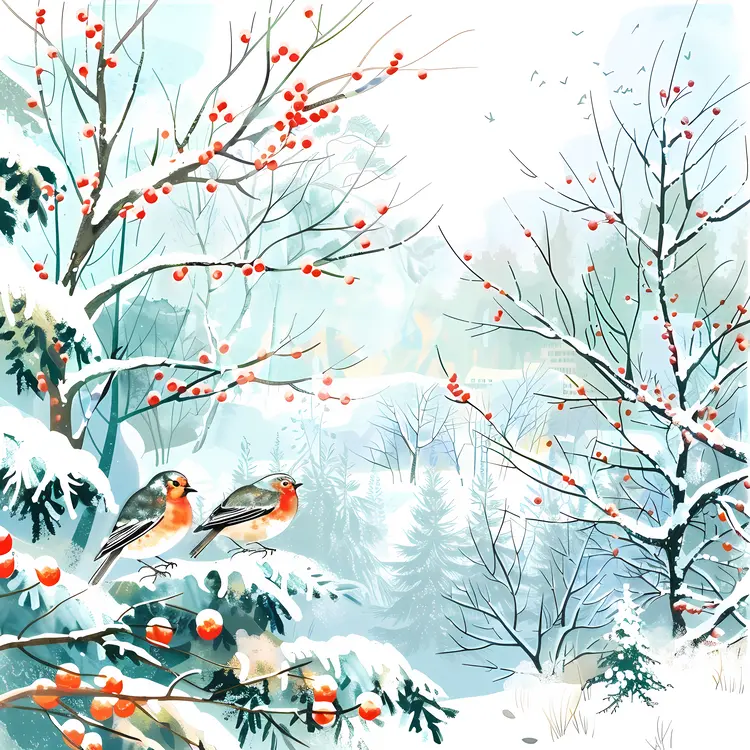 Winter Landscape with Birds