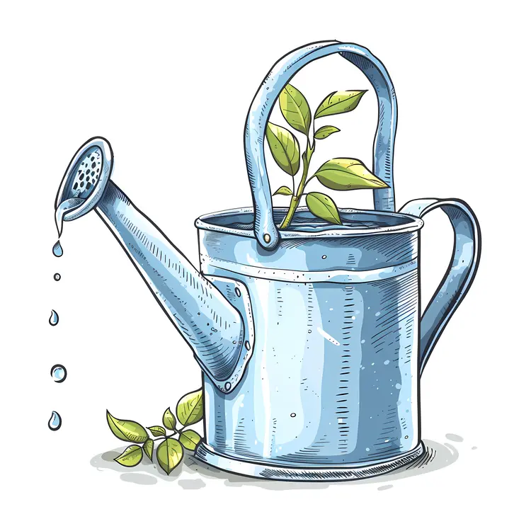 Blue Watering Can with Plant