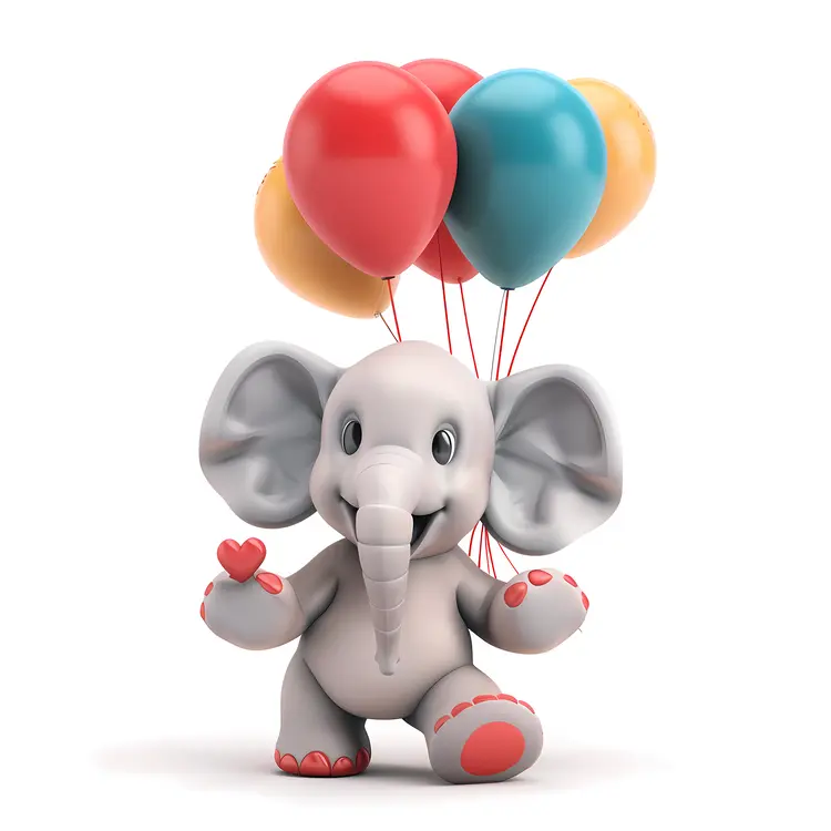 Cute elephant with balloons and heart