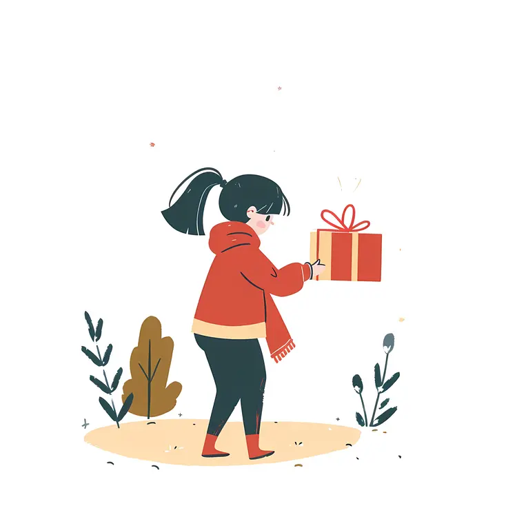 Girl in Red Jacket Holding a Gift Box