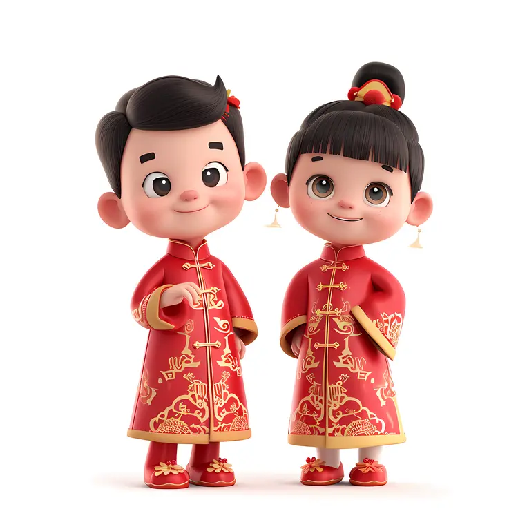 Cute Children in Traditional Attire Celebrating Chinese New Year