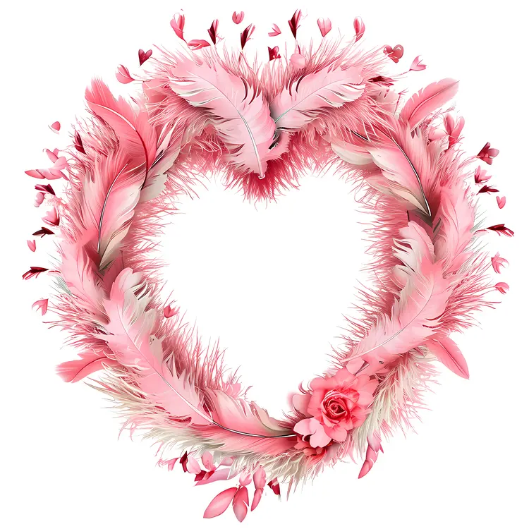 Pink Heart Feather Wreath with Hearts