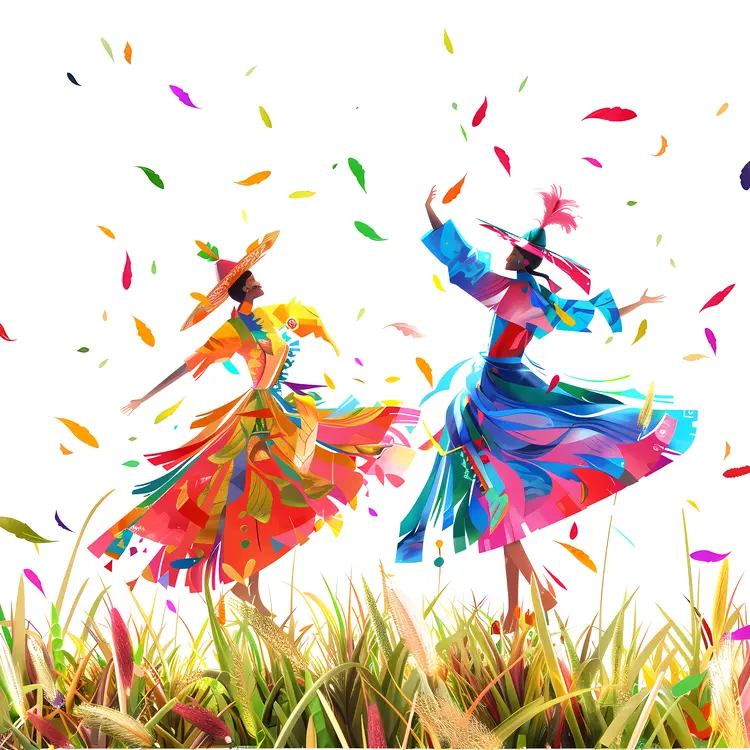 Colorful Dancing Women in Festive Attire
