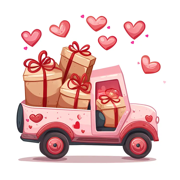 Pink Truck with Gifts and Hearts