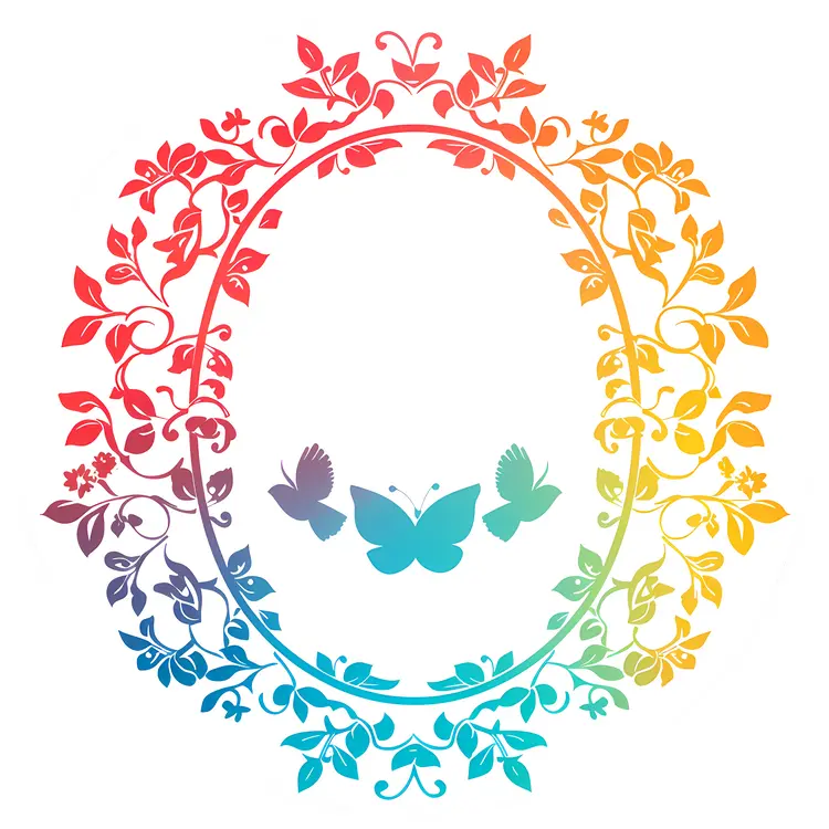 Colorful Floral Frame with Butterflies