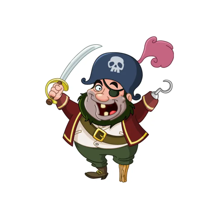 Cartoon Pirate with Sword and Hook