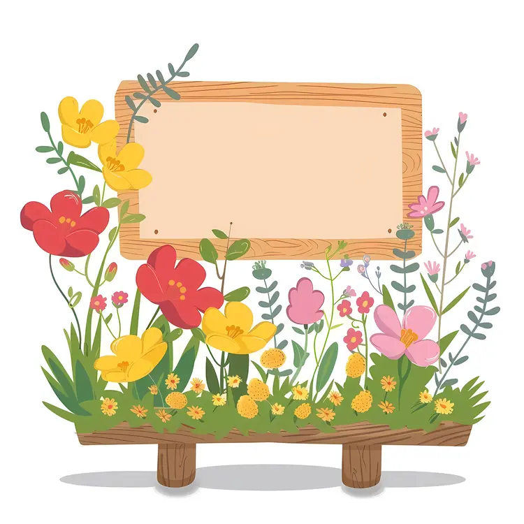 Wooden Sign with Colorful Flowers