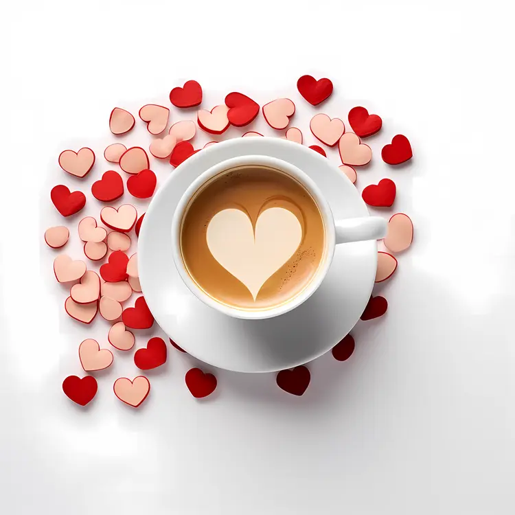 Cup with Heart Latte Art and Hearts