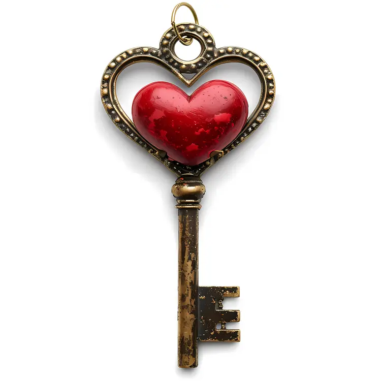 Antique Heart Key with Red Gem