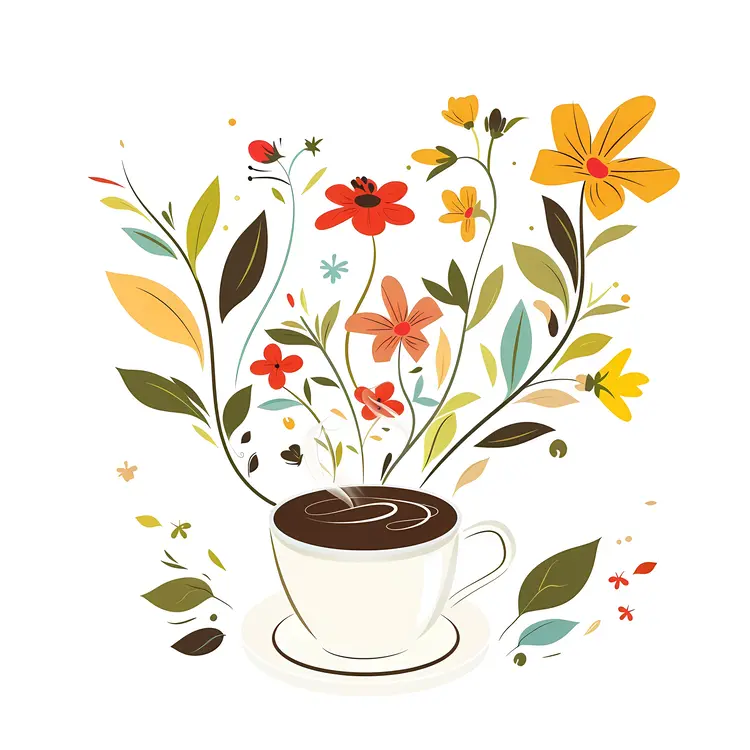Cup of Coffee with Spring Flowers