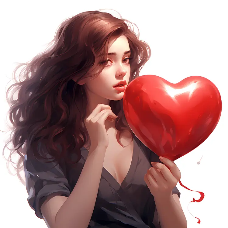 Woman Holding Large Red Heart