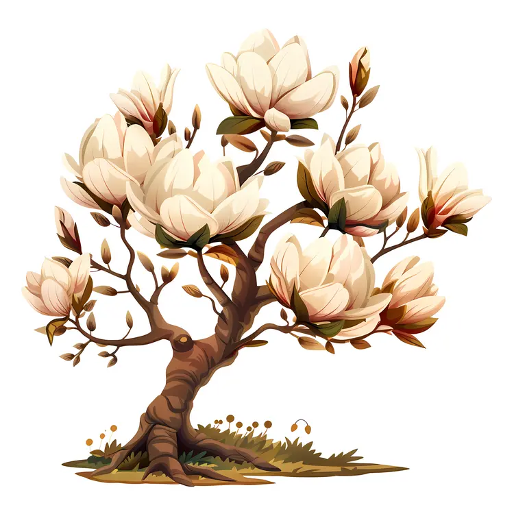 White Magnolia Tree with Brown Trunk