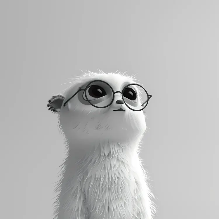 Cartoon White Animal with Glasses